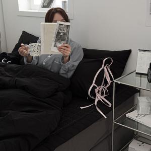 블랙에디션 양면 순면 고밀도 무봉제 호텔침구 이불세트+리본 바디필로우 세트