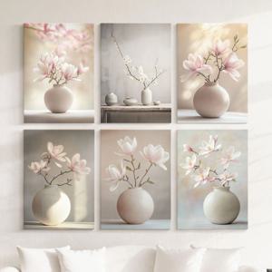 행복을 부르는 목련 달항아리 힐링 꽃 그림 풍수 인테리어 캔버스액자 6종