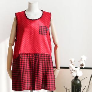 따뜻한 크리스마스 체크 원피스 앞치마 (레드톤)