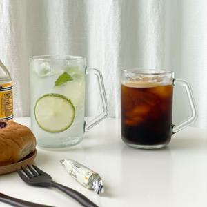 엣지 홈카페 아이스아메리카노잔 강화 내열 손잡이 유리컵 350ml