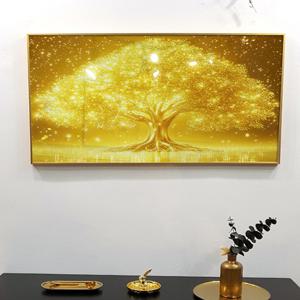 풍수 거실 액자 집들이 선물 황금나무와 떨어지는 황금빛 E 반짝이 120x60