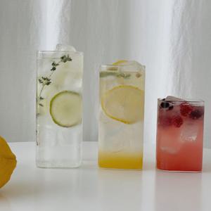 네모 사각 홈카페 아이스아메리카노 내열 유리컵 370ml