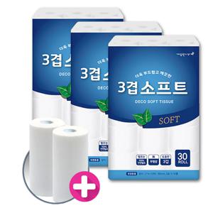 3겹 소프트 화장지 27m 30롤 3팩 +키친타월 100매 2롤