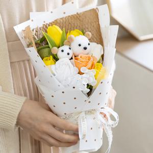곰인형 장미 조화 미니 꽃다발 의 순간 세트 2컬러 인테리어 꽃 선물