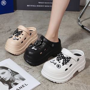 7cm 통굽 키높이 리본 EVA 아쿠아 샌들 슬리퍼 클로그 슬리퍼