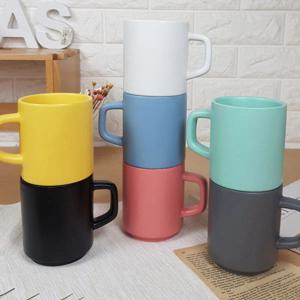 무광 11온스 예쁜 도자기 머그컵 레고머그 스택컵