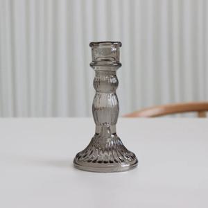 홈카페 컬러 글라스 촛대 캔들홀더 플리츠(그레이)