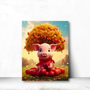 돈 재물들어오는그림 행운 사랑 풍요 황금돼지 사과나무 인테리어캔버스액자