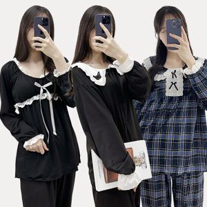 나비 인형 프릴 레이스 빅카라 러블리 여성 학생 긴팔 홈웨어 잠옷 상하세트
