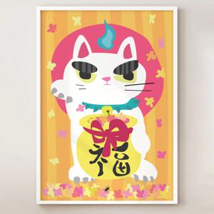 복고양이 그림 마네키네코 행운 고양이 포스터 액자 이자카야 일식 식당 인테리어