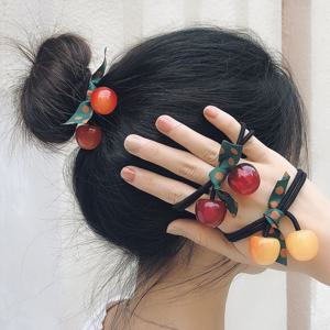 상큼한 체리 도트 리본 헤어 머리끈 3P SET