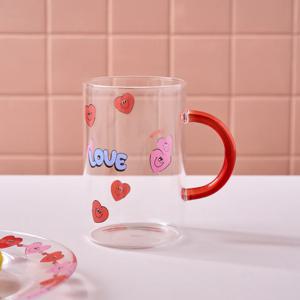 러브투게더 내열 유리 손잡이 유리잔 레드핸들 600ml
