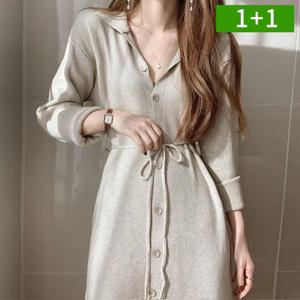 1+1 여성 롱 니트원피스 카라넥 가을 겨울 간절기 도톰한 여자 니트