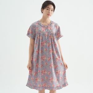 연보라장미 반팔 순면 여성 원피스 잠옷