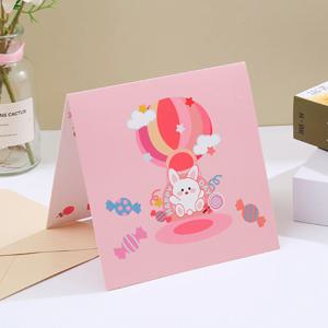동물 친구 핑크 열기구 입체 카드 생일 편지지