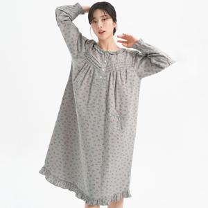 회색꽃 긴팔 피치기모 순면 여성 원피스 잠옷