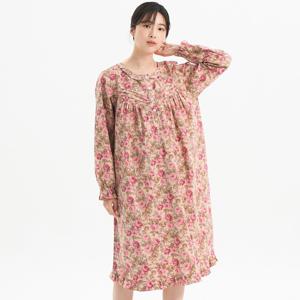 진한로열장미 긴팔 피치기모 순면 여성 원피스 잠옷