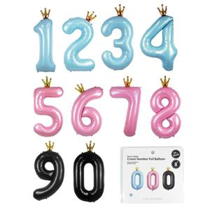 호일 왕관 숫자풍선 3가지 색상 라이트블루 핑크 블랙