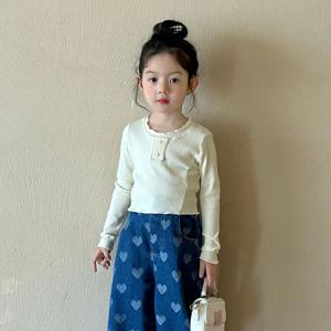 크롭 골지 프릴 티셔츠 R13352