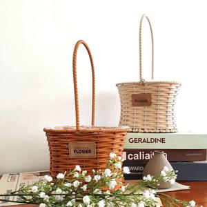 왕골 해초 꽃꽂이 사각 할로우 라탄바구니 꽃바구니