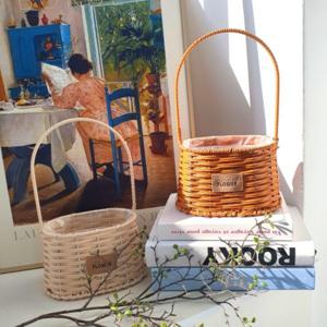 왕골 해초 꽃꽂이 슬림 스퀘어  라탄 바구니 꽃바구니