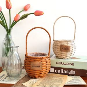 왕골 해초 꽃꽂이 볼튼 라운드  라탄 바구니 꽃바구니