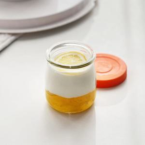 헥사 실리콘뚜껑 요거트 유리병 우유병 와이드 200ml 8P 3컬러 디저트 잼병
