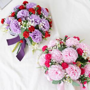 카네이션 안개꽃 성묘 꽃다발 조화 35cm 2colors 납골당 산소 추모