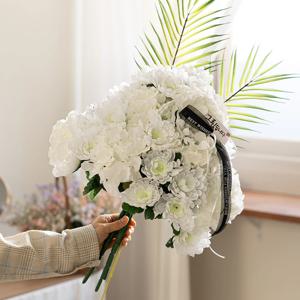 국화 수국 성묘 꽃다발 조화 60cm 납골당 산소 추모 장식 수목장