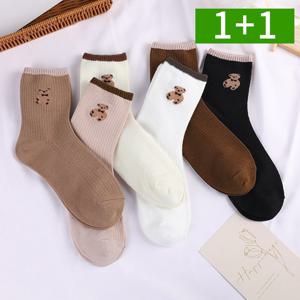 1+1 여성 중목 곰돌이양말 귀여운 학생 여자 양말세트 6켤레