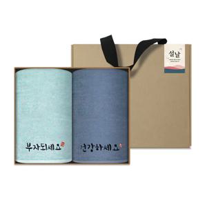 명절 설날 새해 신년 타올 수건 크라프트세트(건강부자 2P+스티커)