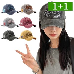 1+1 워싱 면 볼캡 야구모자 남성 빈티지 자수 빅사이즈 캡 모자