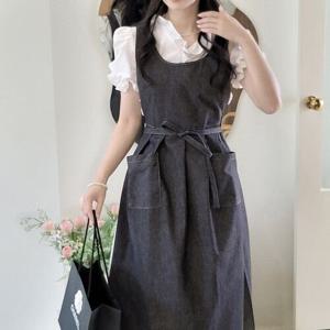 데님 드레스 앞치마 사계절 공방 카페 에이프런 신혼선물 롱 앞치마