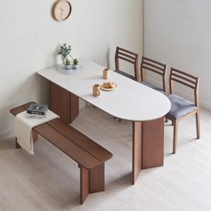 라엘 반타원 세라믹 6인용 식탁테이블 세트 B형 (테이블+의자3개+3인벤치1개)