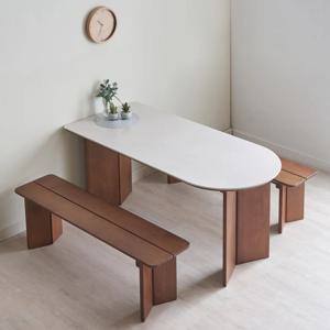 라엘 반타원 세라믹 6인용 식탁테이블 세트 A형 (테이블+3인벤치2개)