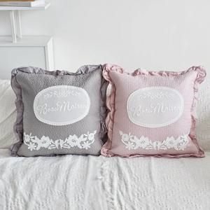 보메종 스타일 로맨틱 레이스 프릴 순면 코튼 쿠션 커버 예쁜 원형방석 45cm 2종