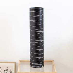 3+1 / 플라스틱 대형 원형 원통 긴 화병 가로 빗살 블랙 13x55cm 조화