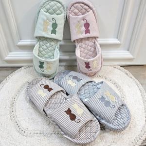 고양이 자수 3중 슬리퍼 여성 남성 커플 거실화 층간소음슬리퍼 실내화