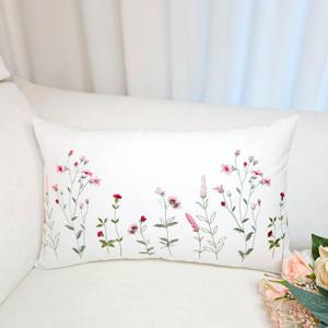 허리쿠션 워싱광목 자수 직사각 쿠션커버 30x50 핑크플라워자수