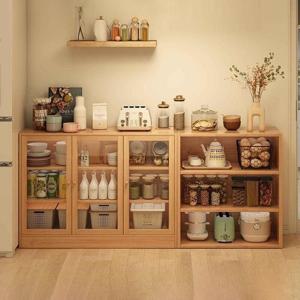 [해외]원목 주방 보조수납장  그릇장식장 오브제수납장