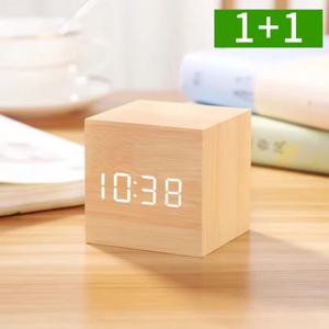 1+1 우드 무소음 LED 탁상시계 소형 디지털 온도계 알람 시계