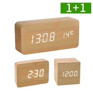 1+1 탁상시계 LED 무소음 우드 전자 디지털 알람 시계