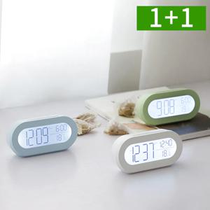 1+1 인테리어 무소음 LED 탁상시계 디지털 책상 온도 알람 시계