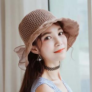 GWM0160 리넨 리본 썬캡모자 여성 벙거지모자 밀짚 버킷햇