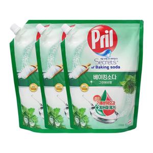 프릴 주방세제 베이킹소다 그린허브 리필 1000ml x3