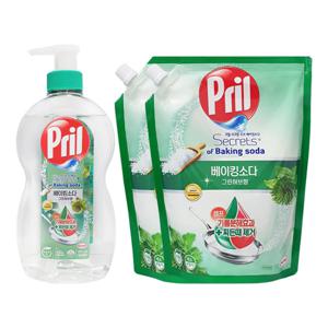 프릴 주방세제 베이킹소다 그린허브 700ml + 리필 1000ml x2