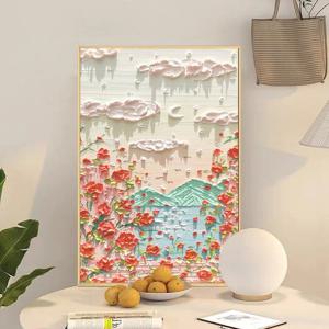 [해외]산 꽃 백드롭 페인팅 키트 재료 DIY 세트 유화 아크릴화 그림 그리기 캔버스