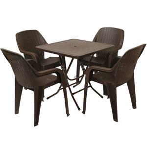 창신 야외 플라스틱 사각 테이블 라탄팔걸이의자 세트