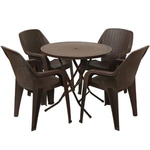 창신 야외 플라스틱 원형 테이블 라탄팔걸이의자 세트