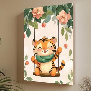 그네타는 호랑이 그림 캔버스액자 동물 일러스트 아이방 키즈룸 카페 거실 인테리어 액자